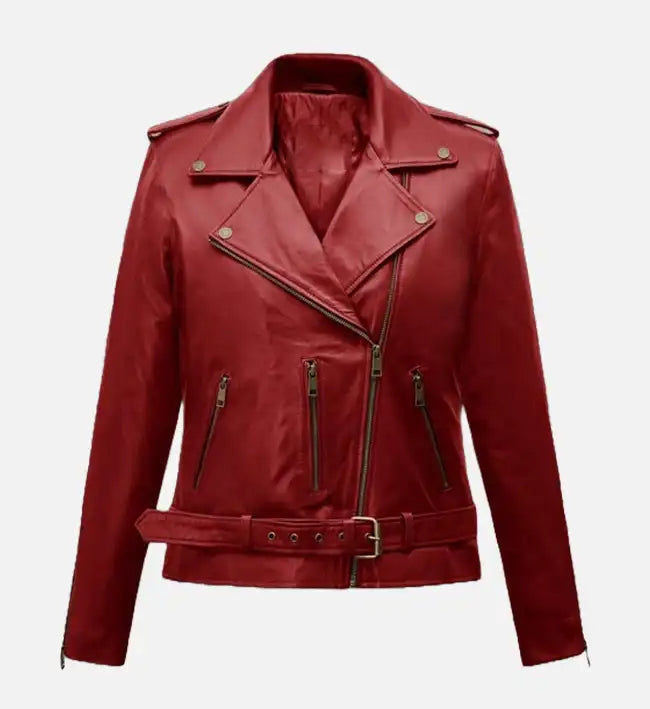 womens christmas red leather jacket
