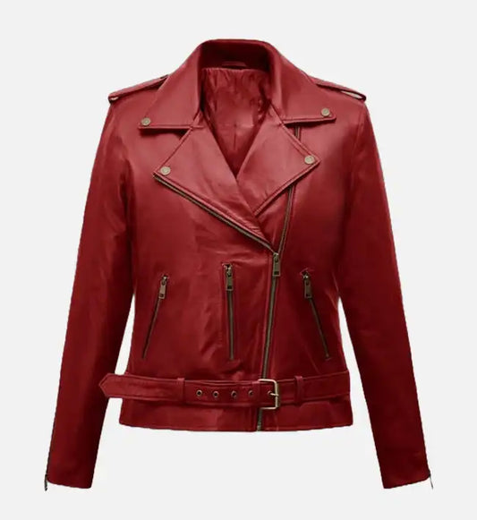 womens christmas red leather jacket