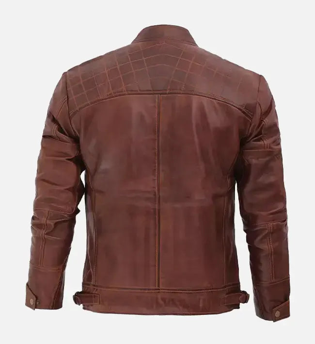 Men's Brown Cafe Racer Diamond Quilted Leather Jacket