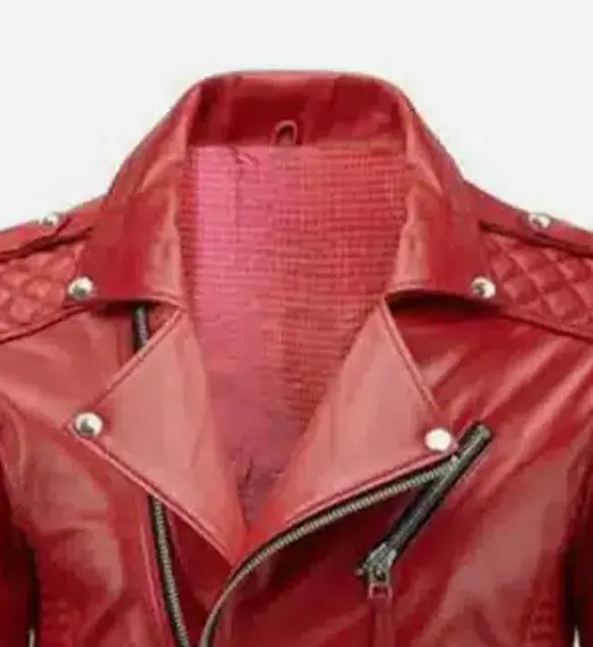 Men's Diamond Quilted Red Biker Leather Jacket