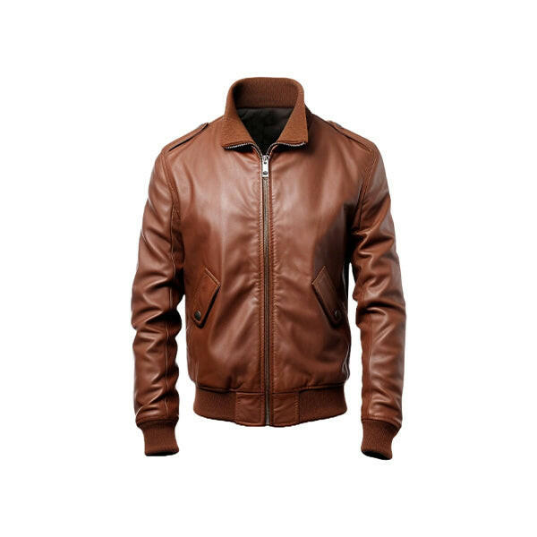 Men's Brown Slim Fit Bomber Leather Jacket