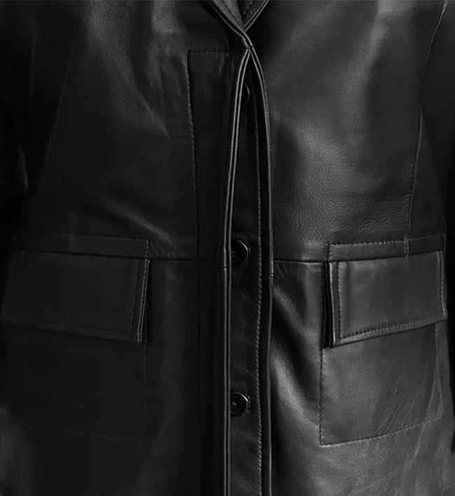 Black Leather Long Coat Women's