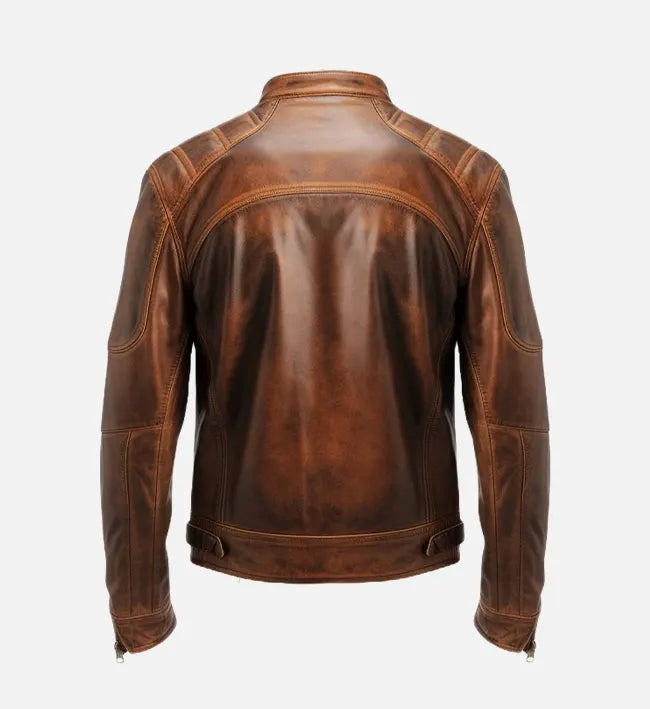 Men's Brown Distressed Cafe Racer Leather Jacket