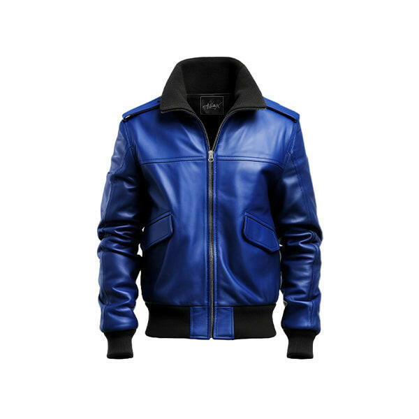 Men's Aviator Blue Leather Bomber Jacket