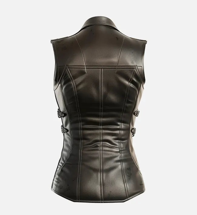 Claire Black Leather Vest for Women