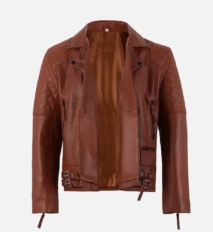 Men's Dark Brown Quilted Asymmetrical Biker Leather Jacket