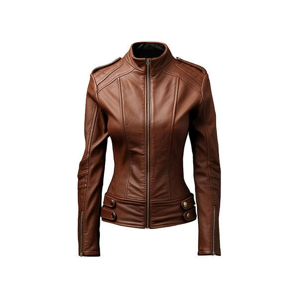 Women's Bike Style Brown Leather Jacket