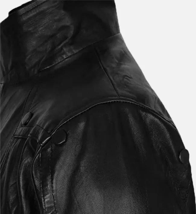 Men's Black Leather Trench Coat