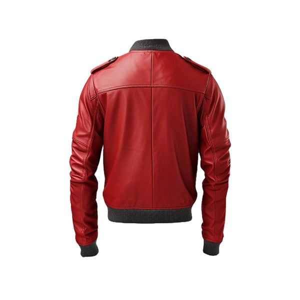 Men's Stylish Red Bomber Leather Jacket