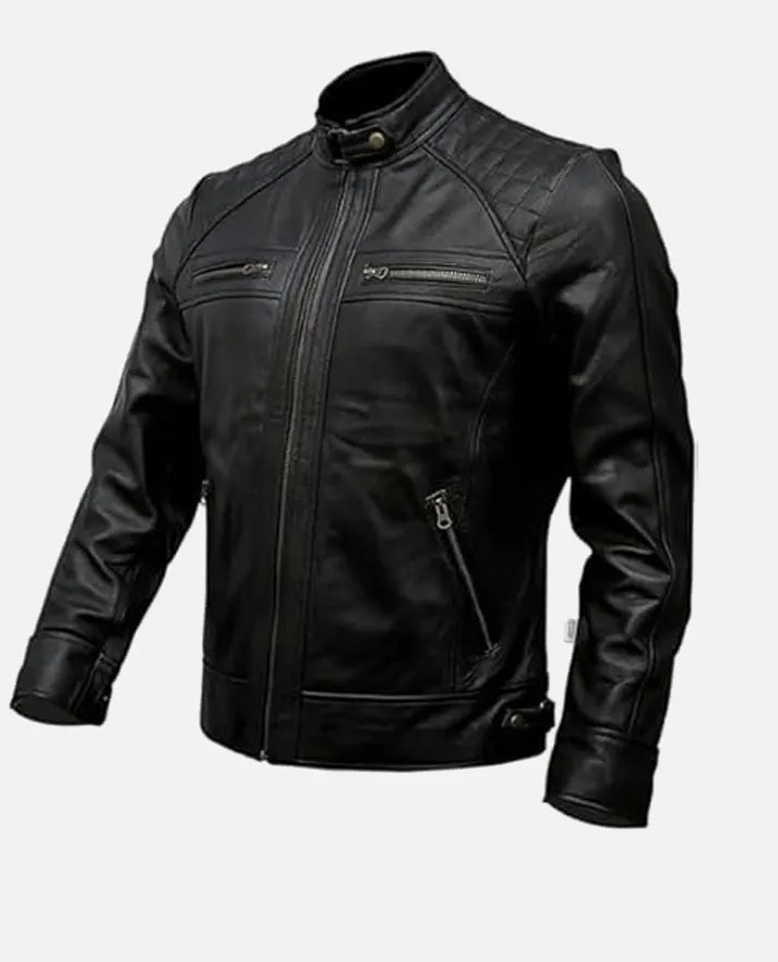 Men’s Timber Style Padded Shoulder Black Leather Jacket