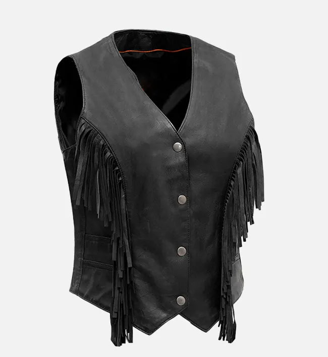 Women's Black Leather Motorcycle Vest