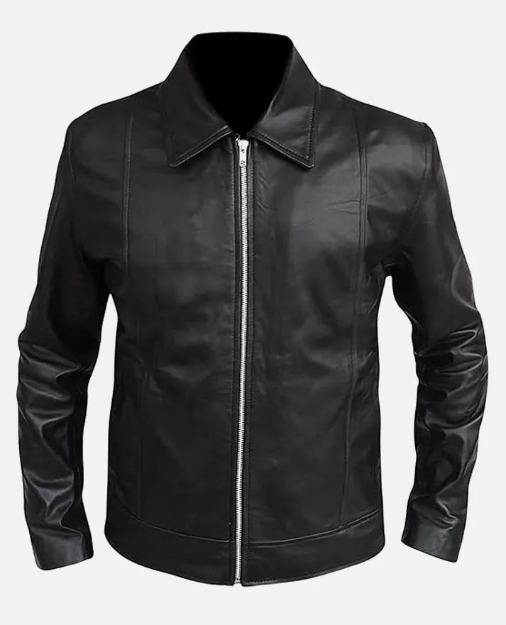 Men’s Vintage Shirt Collar Black Leather Jacket