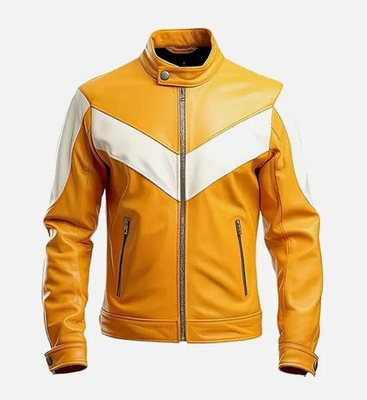 Men’s Retro Style Mustard Cafe Racer Leather Jacket