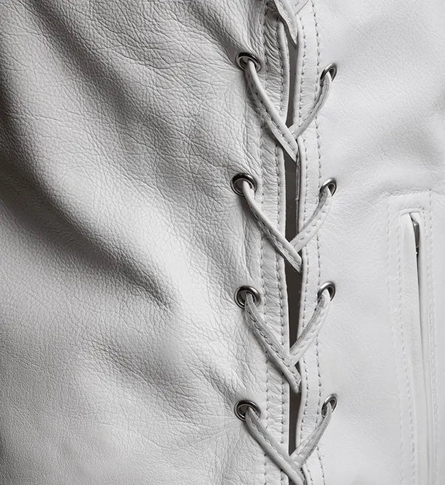 Women's Motorcycle White  Leather Vest