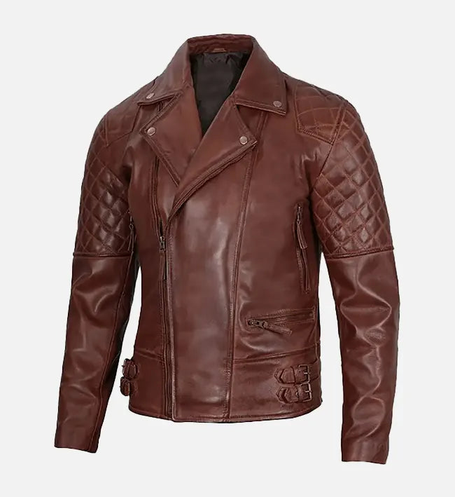 Men's Dark Brown Quilted Asymmetrical Biker Leather Jacket