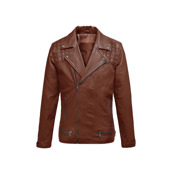 Men's Double Breast Tan Biker Leather Jacket