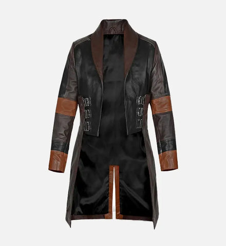 Women's Black and Brown Leather Coat