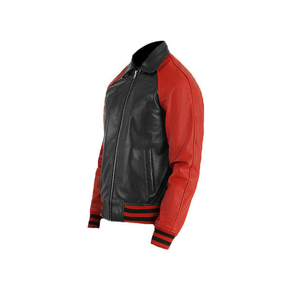 Men's Black & Red Leather Varsity Jacket