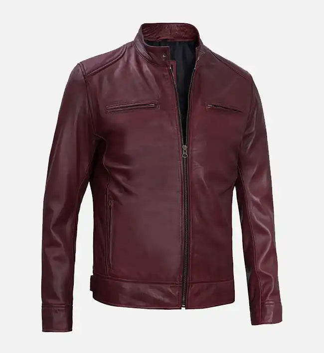 Men's Maroon Cafe Racer Premium Leather Jacket