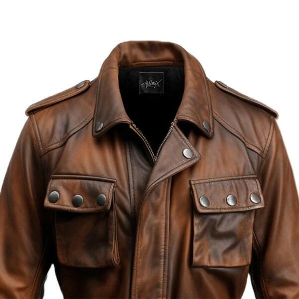 Men's Military Style Vintage Leather Jacket — free download