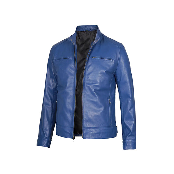 Stylish Slim Fit Men’s Blue Leather Jacket - AU LeatherX