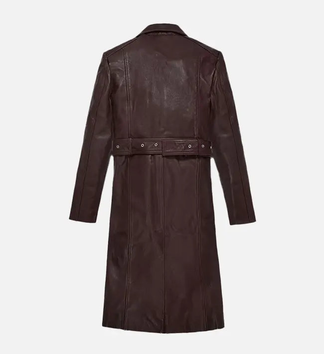 Women's Maroon Leather Trench Coat