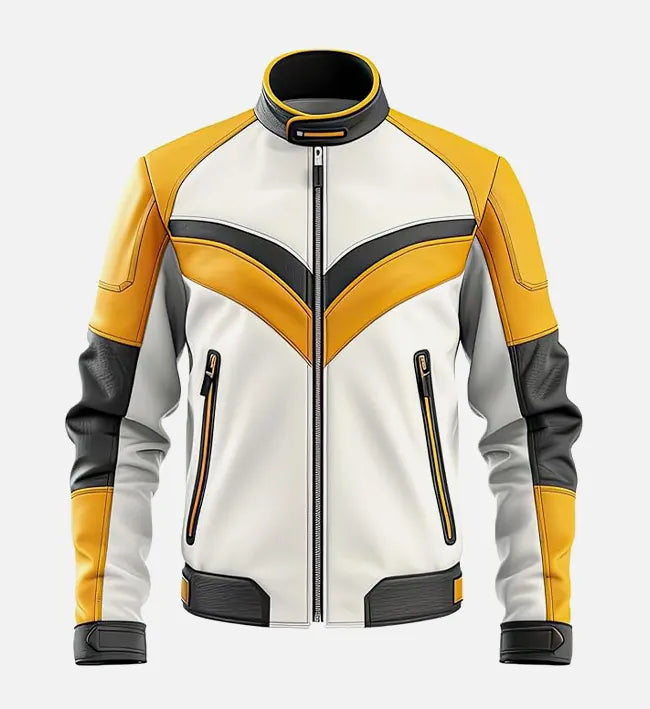 Men's Premium Yellow and White Cafe Racer Leather Jacket