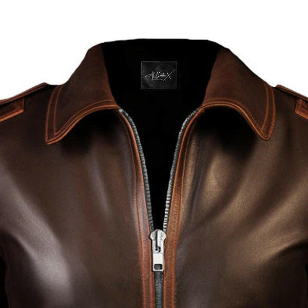 Brown Leather Bomber Jacket For Women