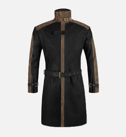 Men's Black and Brown Leather Coat