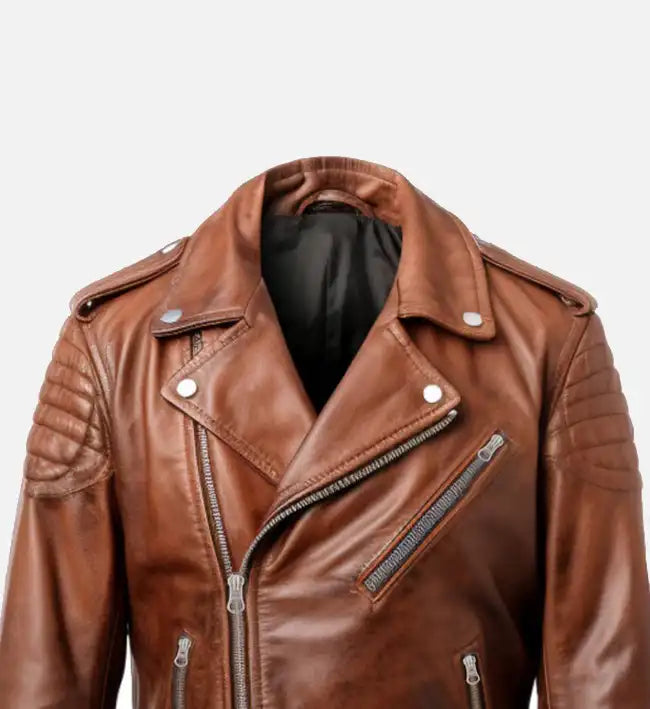 Men's Real Leather Brown Biker Jacket