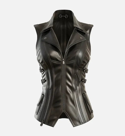 Claire Black Leather Vest for Women