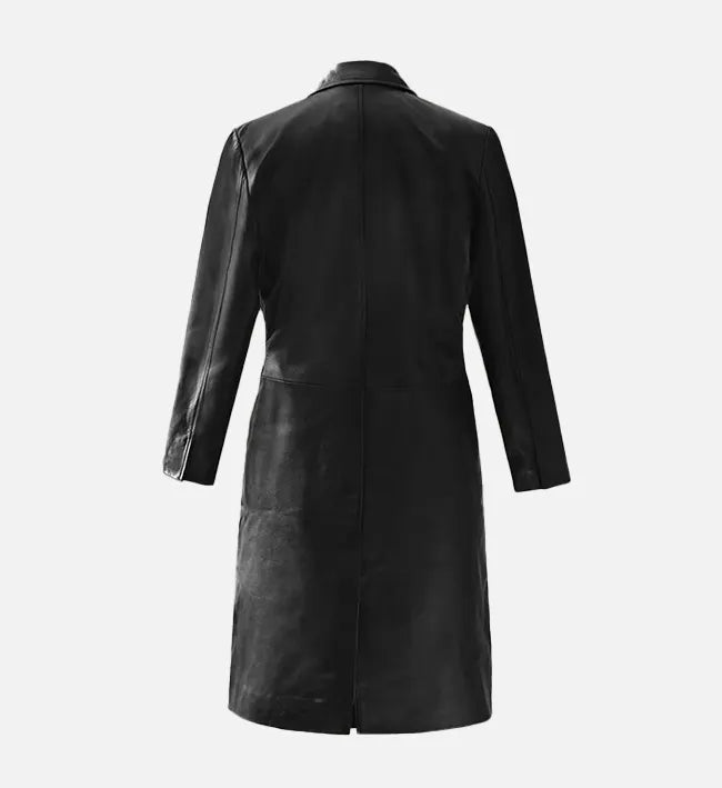 Black Leather Long Coat Women's