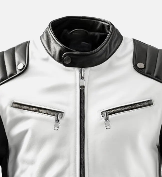 Men's Sportage Black & White Cafe Racer Leather Jacket