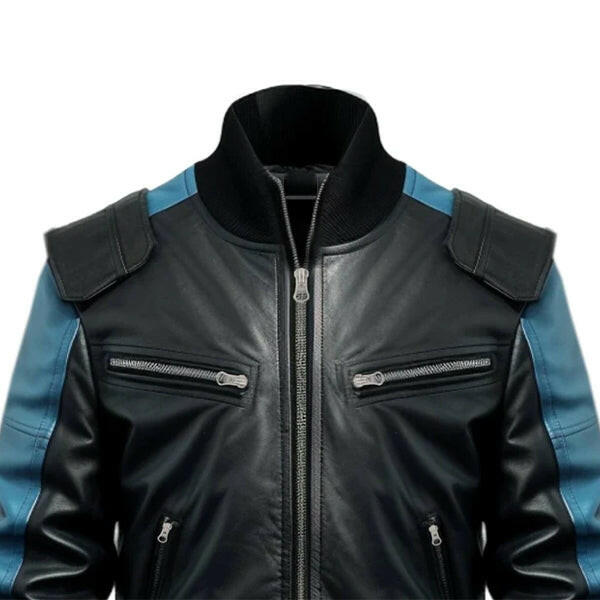 Men's Black & Blue Bomber Leather Jacket