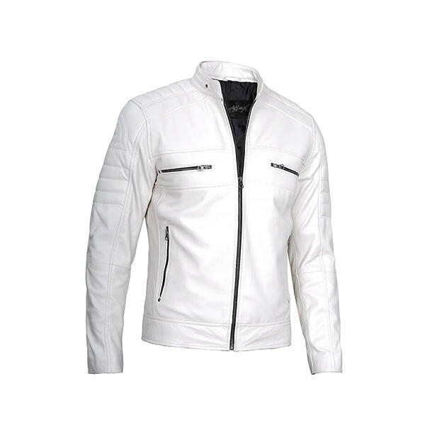Men's Cafe Racer White Leather Jacket