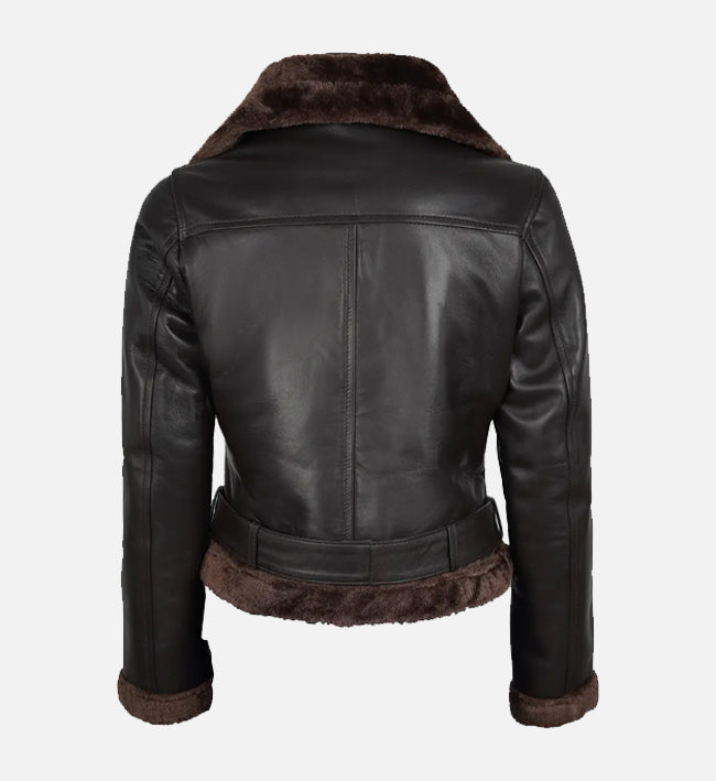 Women's Black and Brown Shearling Leather Jacket