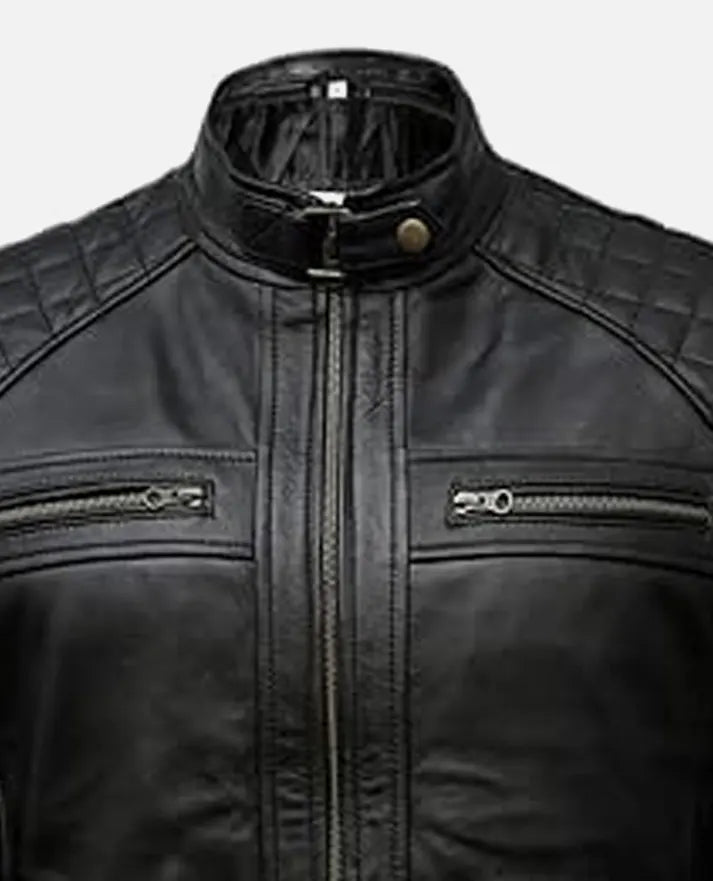 Men’s Timber Style Padded Shoulder Black Leather Jacket