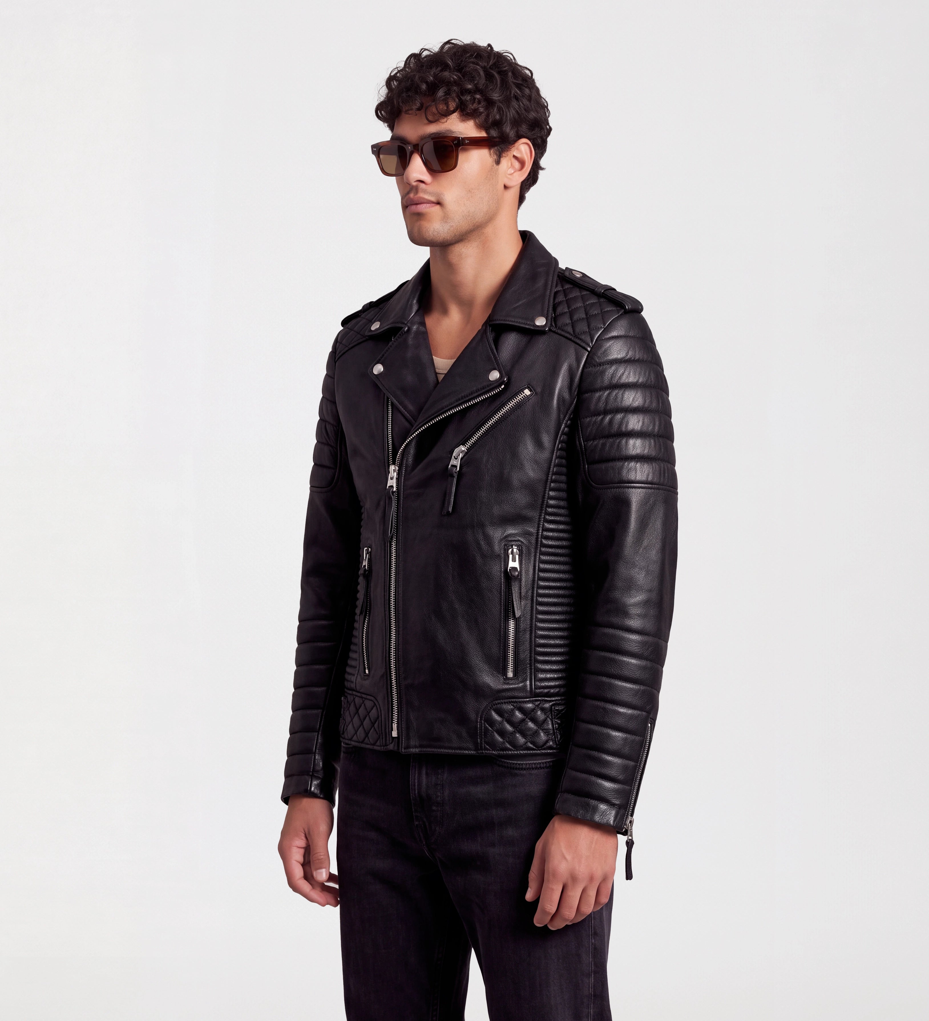 Men Classic Black Biker Leather Jacket