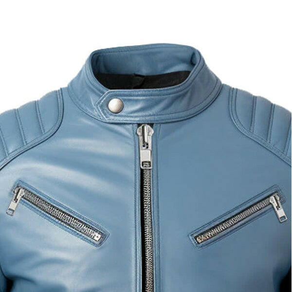 Men's Blue Cafe Racer Leather Jacket