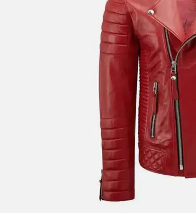 Men's Diamond Quilted Red Biker Leather Jacket