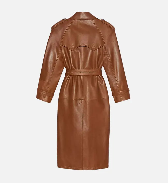 Women's Brown Leather Long Coat