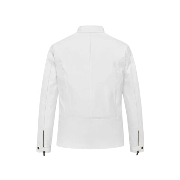 Men's Slim Fit White Biker  Leather Jacket