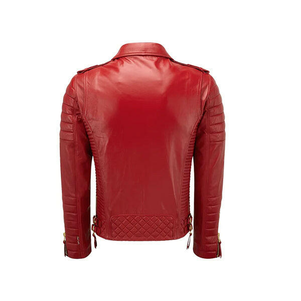 Men's Diamond Quilted Red Biker Leather Jacket