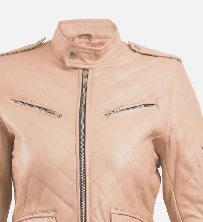 Women’s Beige Leather Puffer Jacket