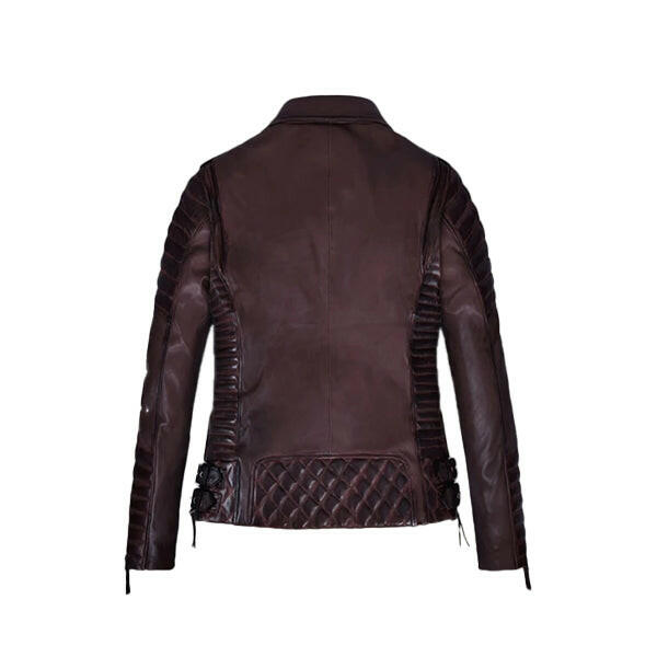 Women's Burnt Wine Biker Leather Jacket