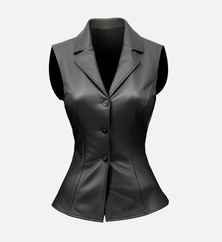 Women's Black Casual Leather Vest