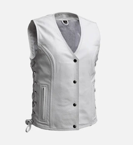 Women's Motorcycle White  Leather Vest