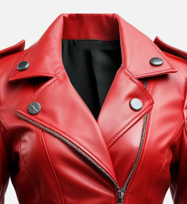 Women's Slimfit Red Biker Leather Jacket