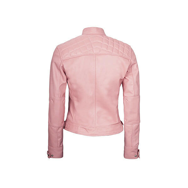 Women's Pink Diamond Cafe Racer Leather Jacket