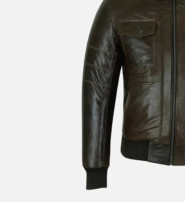 Men’s Slim Fit Brown Bomber Leather Jacket